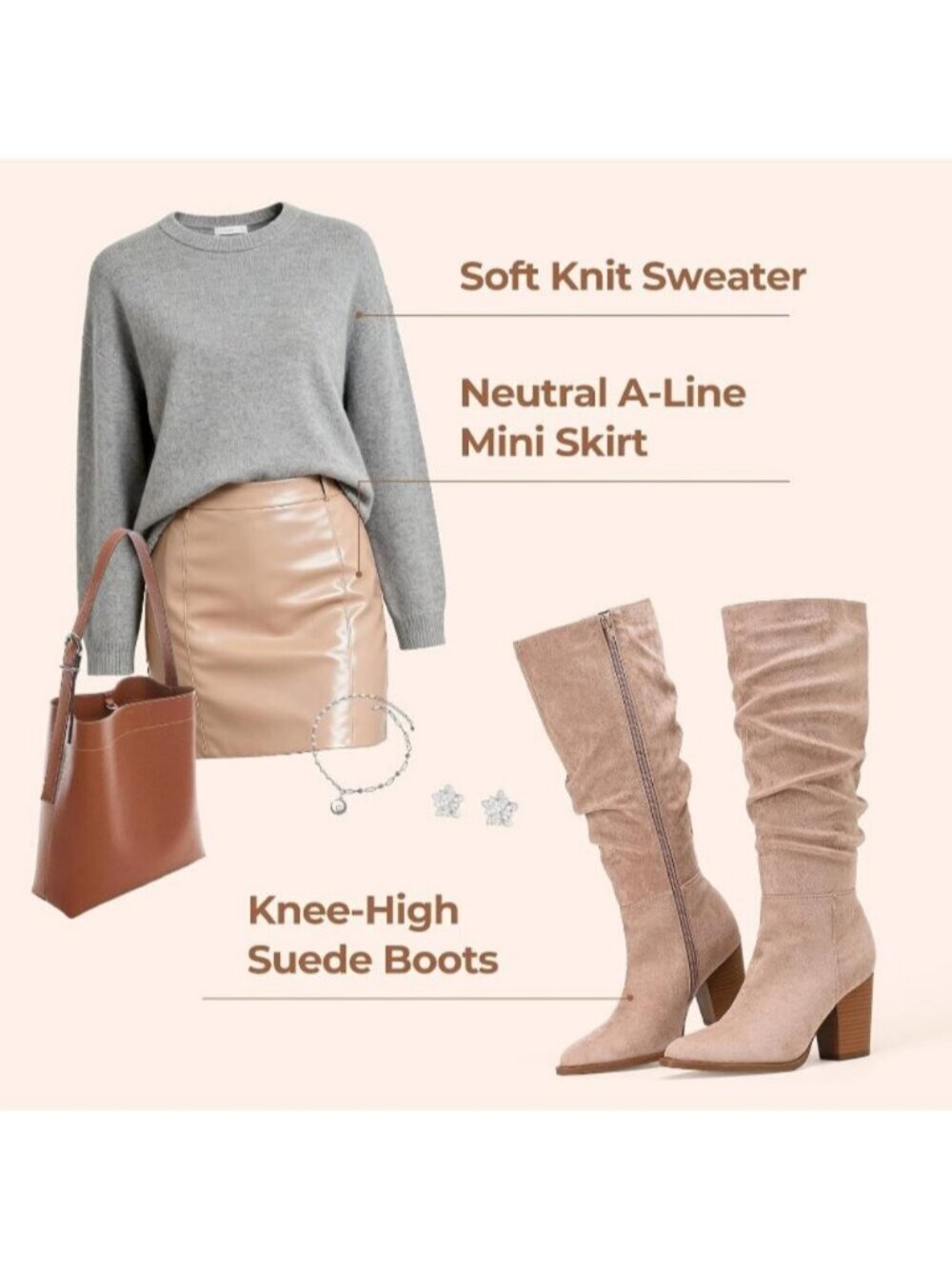 Women's Rosy Brown Slouchy Knee High Boots Faux Suede Pointed Toe Chunky Heel - Picture 4 of 7